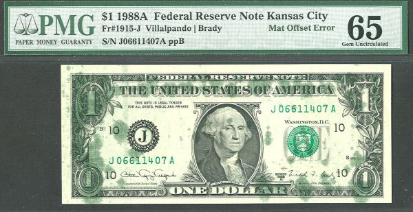 Fr.1915-J 1988A $1 Mat Offset Error